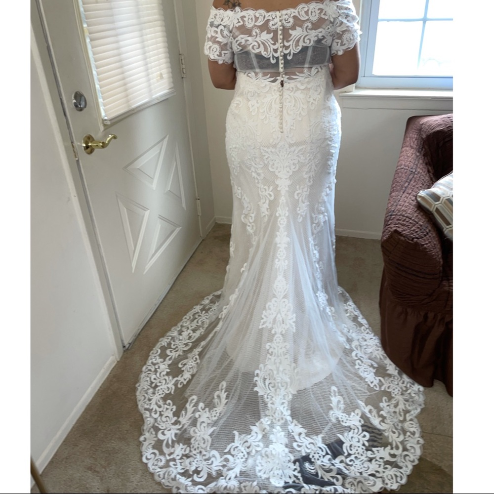 Off the shoulder lace plus wedding Dress